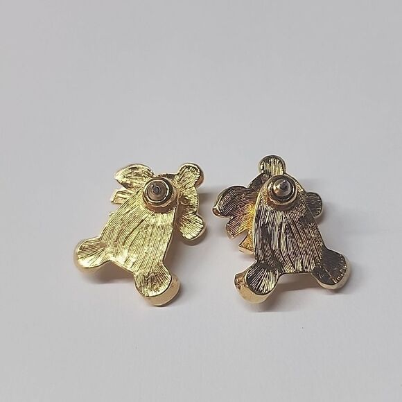Avon Gold Tone Teddy Bear Earrings 1998 - Picture 2 of 3